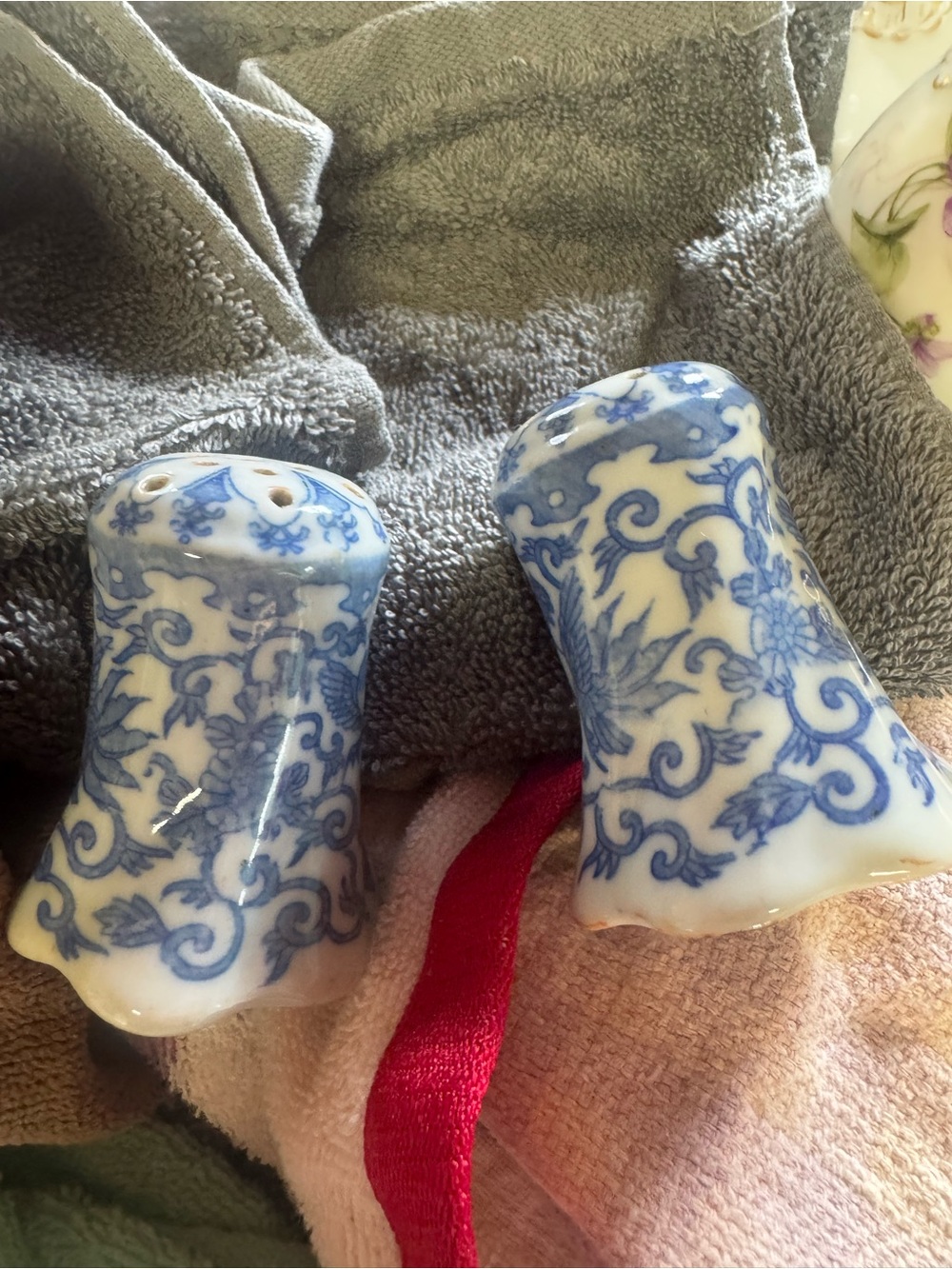 Blue and White Floral Ceramic Salt and Pepper Shakers - Classic Home Accent